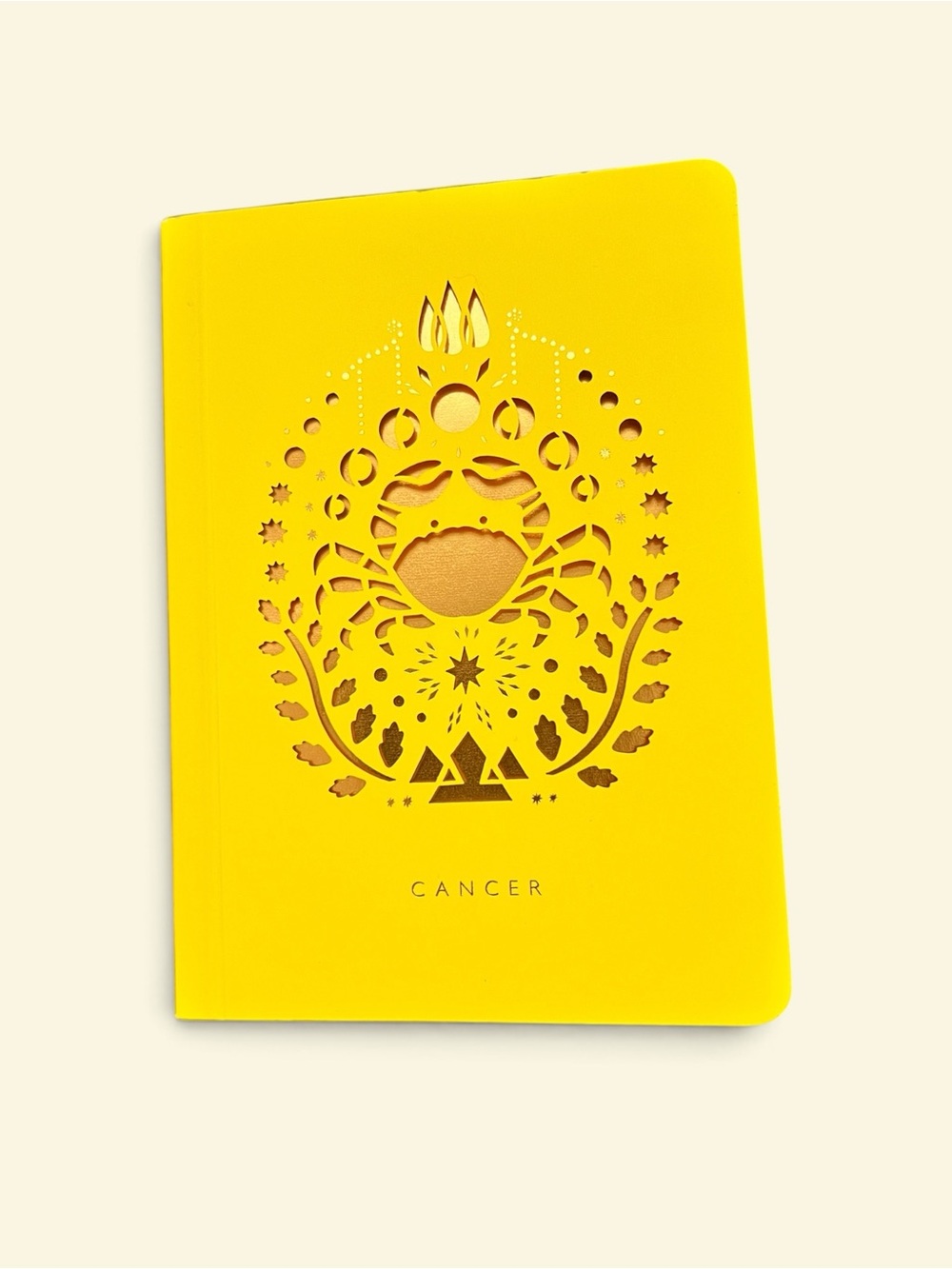 Cancer Zodiac Journal Notebook in Bright Yellow with Metallic Accent